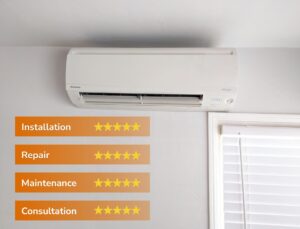 MIni split ac with text on the wall Accord Air Services for Mini-Split - installation, repair, maintenance.